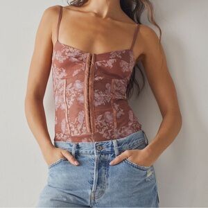 Free People Night Rhythm Printed Bodysuit Amber Combo